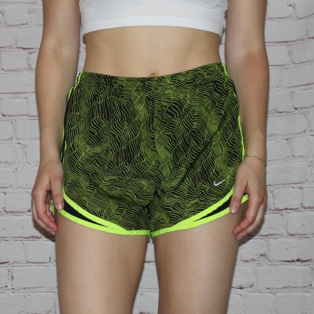 Nike Women's Black and Neon Yellow Athletic Shorts